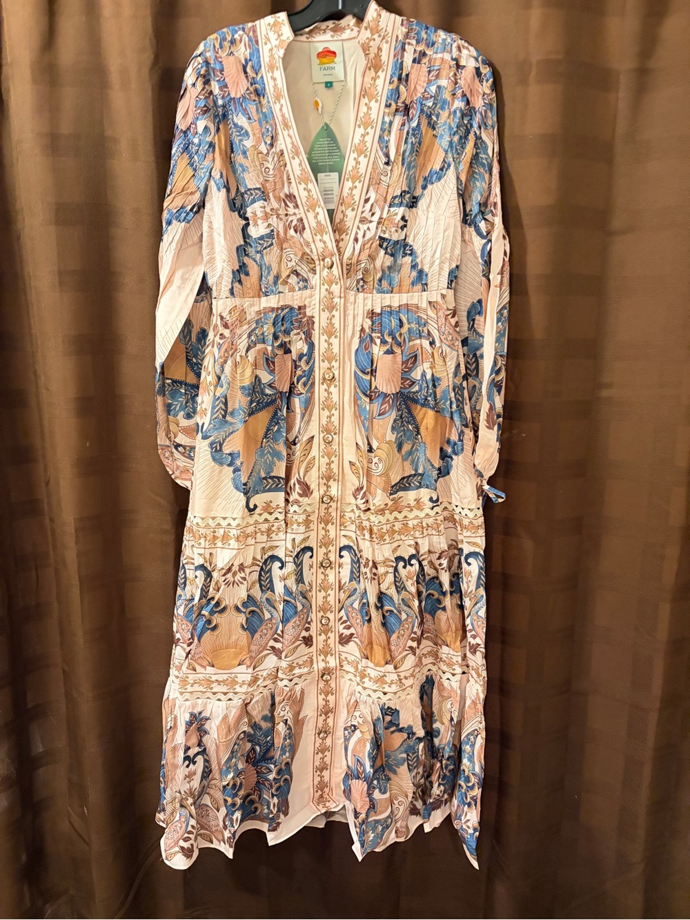 NWT FARM RIO Sea Garden Scarf Midi Dress Size Small Soft Pink reg $348 small - Picture 4 of 9